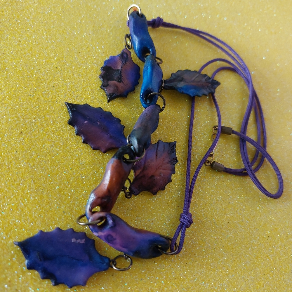 Dark Purple Hue Leaf Necklace, Estate Jewelry